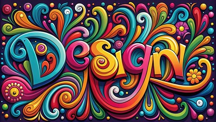 Fototapeta premium Vibrant, swirling typography with curved lines, bold colors, and irregular shapes creates a playful, whimsical, and spontaneous design element for creative projects.