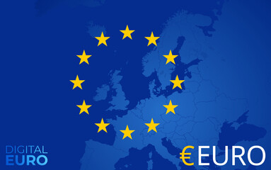 background creative abstract of the Digital Euro as D€ of the European Union, EU, Europe, blue yellow background