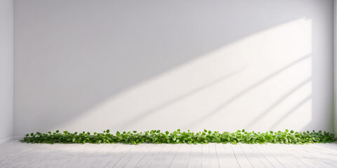 Minimalist White Room Interior with Green Foliage.