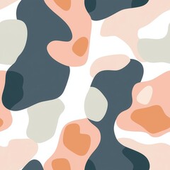 Abstract camouflage pattern with soft curves and overlapping organic shapes in pastel tones. Seamless, modern design offers a calm, stylish vibe, perfect for fashion high-end decor.