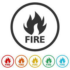 Fire flames Icon. Set icons in color circle buttons