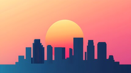 Obraz premium Contemporary city skyline, gradient sunset, sleek silhouette