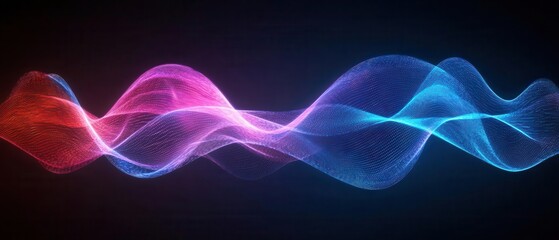 Obraz premium A vibrant wave of colorful light in shades of pink and blue, creating a dynamic abstract pattern against a dark background.