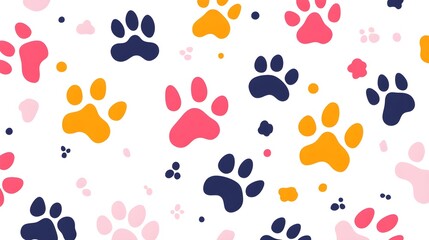 Cute animal paw prints, vibrant pastel colors, seamless pattern