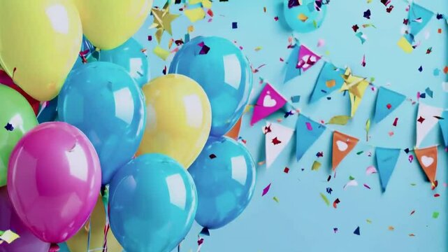 Colorful balloons and festive decorations create a joyful celebration atmosphere.