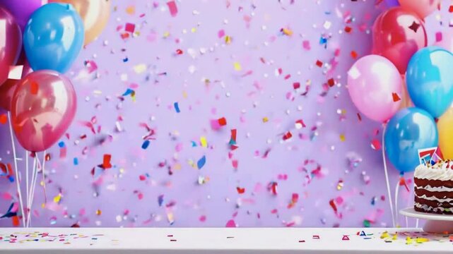 A festive background with balloons and colorful confetti for celebrations.