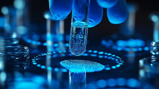 Minimalist style, highlighting forensic science elements, including fingerprints and abstract DNA strand elements, suitable for text coverage, presenting a professional scientific atmosphere.