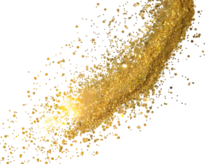 gold sparkle splatter on a white isolated background. Generative AI.