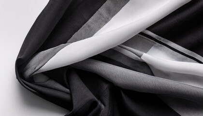 Fototapeta premium Blank black and white twill silk scarf mockup, top view