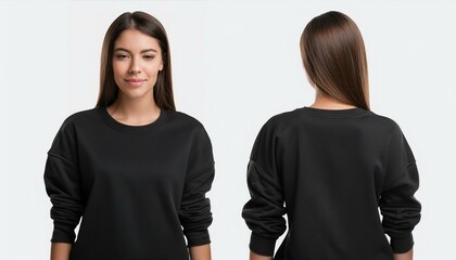 Blank black quarter zip sweater mockup, front and back view 