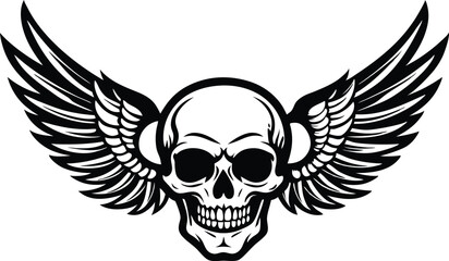 skull with wing silhouette illustration black and white