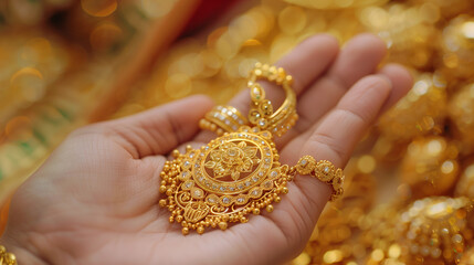 "Elegance in Detail: Close-Up of a Female Hand Adorned with Gold Jewelry"
"Golden Grace: Close-Up of a Hand Holding Exquisite Gold Ornaments"