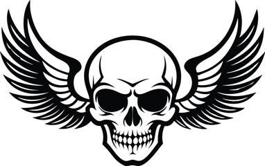 skull with wing silhouette illustration black and white