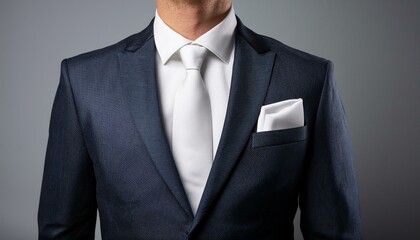Blank white folded pocket square classic suit mockup, front view
