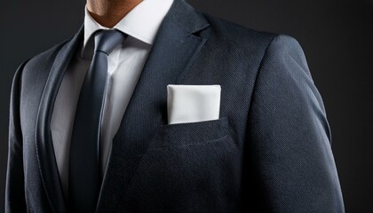 Blank white folded pocket square classic suit mockup, front view