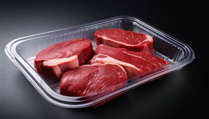 Blank transparent plastic tray with beef mockup, different view