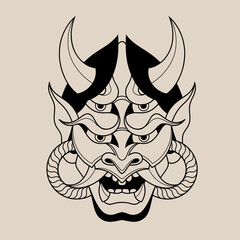 Hand drawn traditional tattoo of a Japanese oni mask outline 22