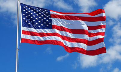 American flag. The USA flag blowing in the wind, symbolizing American pride and patriotism. 