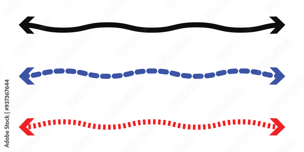 Poster horizontal long arrow vector. horizontal dual sided long straight arrow signs. black, red, stock poi