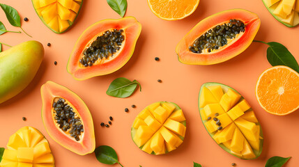 fruits and vegetables splashing in a graphic advertising background.