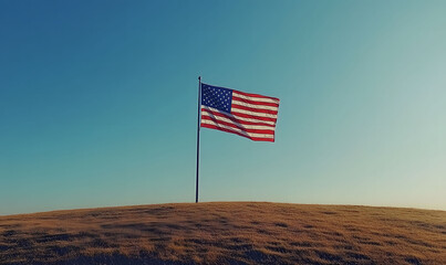 American flag. The USA flag blowing in the wind, symbolizing American pride and patriotism. 