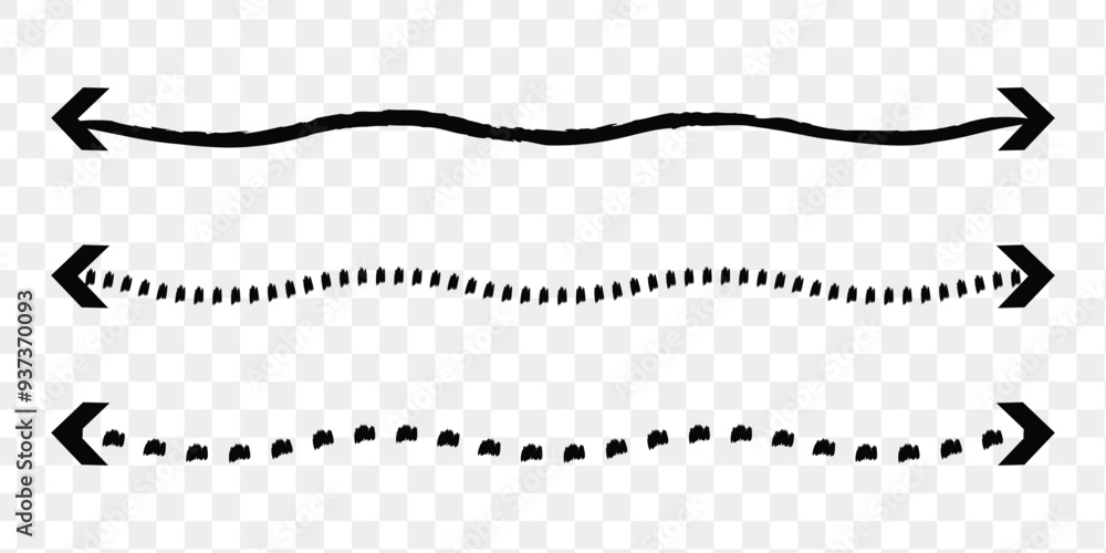 Poster horizontal long straight arrow signs. black pointer, direction, position symbol and double arrow ico