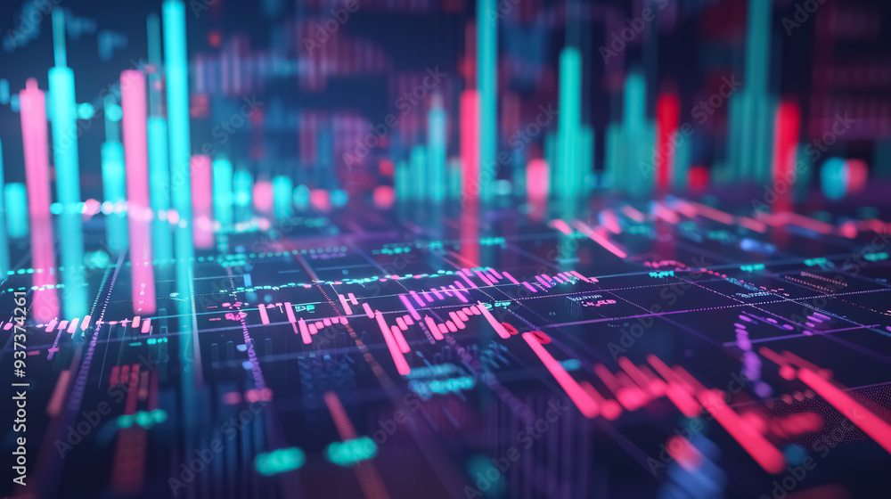 Poster forex colorful diagrams and stock market data with lines and dynamics.