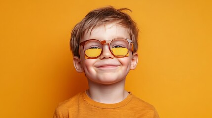 Funny kid with glasses and eye patch for squint.