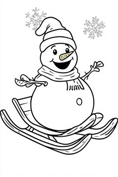 snowman sledding snow, black and white clip art preview