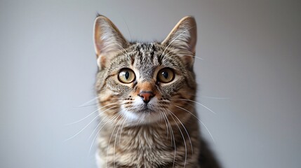 Serene Tabby Cat in Studio Portrait Against White Background