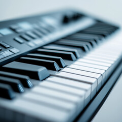 A black and white keyboard with white keys. The image has a mood of calmness and serenity