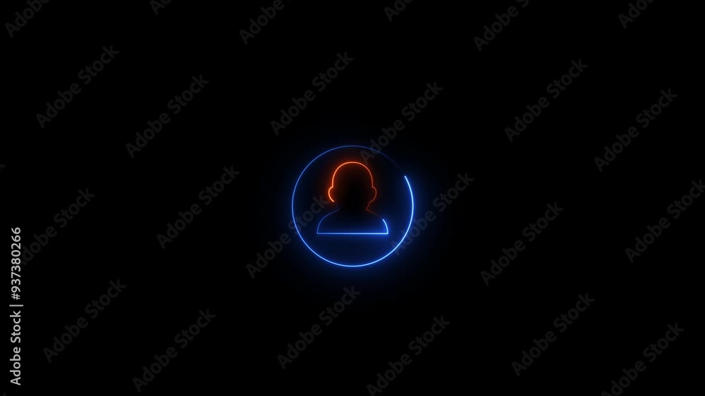 Poster neon communication man profile icon. add new member user animation icon.