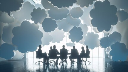 Creative Teamwork Concept with Paper Cutout Business Team Brainstorming Ideas in Speech Bubbles