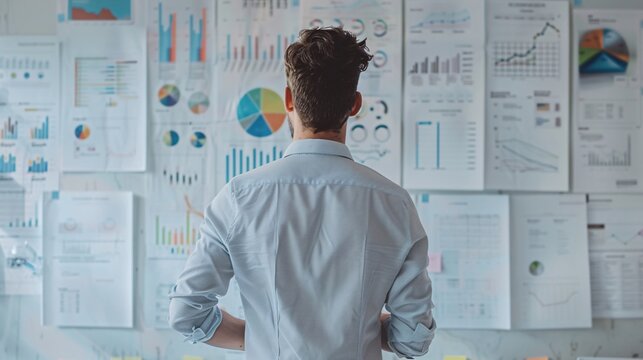 Strategic Business Planning: Businessman Analyzing Growth Strategies on Whiteboard Charts - Powered by Adobe