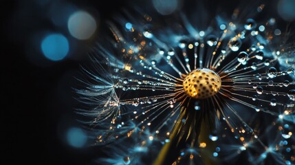 Obraz premium Waterdrops on dandelion seed