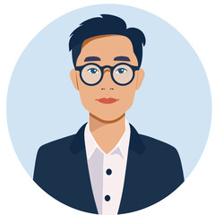 Illustration of an Asian man in a suit with glasses in a minimalist style.