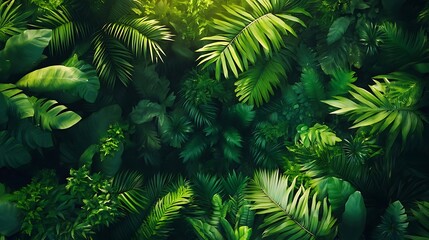 Tropical Rainforest Background Image - Lush Green Foliage with Sunlight