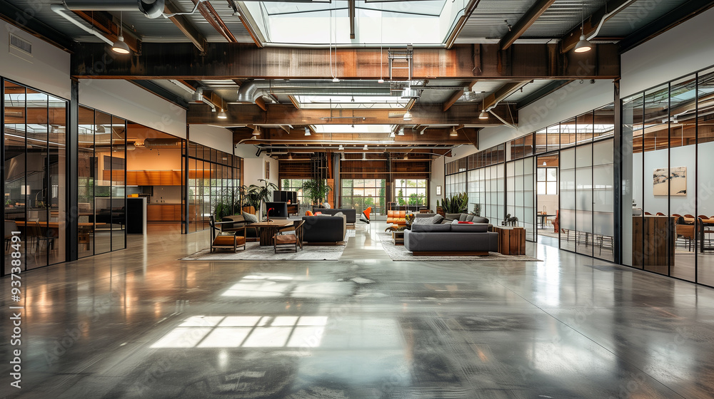 Aufkleber warehouse's natural light enhanced by incorporating large skylights and expansive windows. glass par