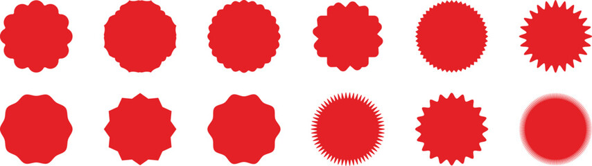 Red starburst sticker set. Special offer price tag. Price sticker, sale sticker, starburst, quality mark, retro silhouette. Sunburst retro sale badge, quality signs, sale icons. star blank label.