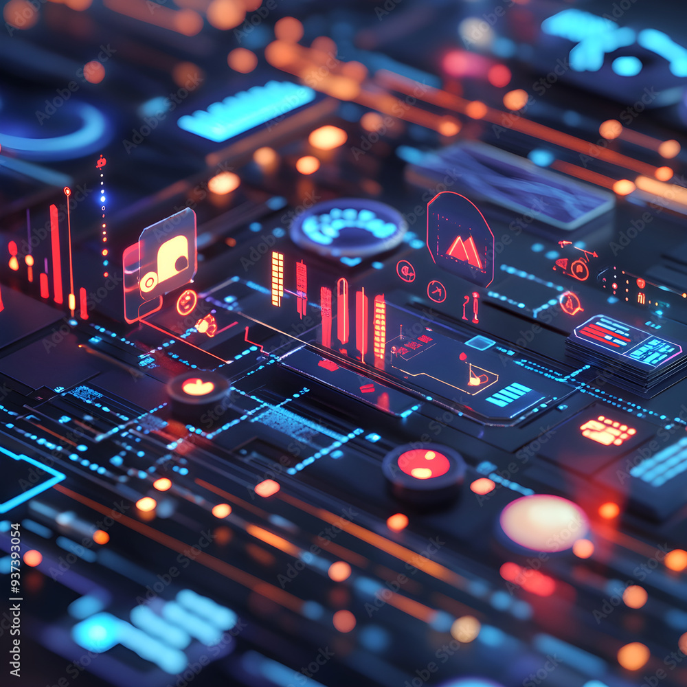 Poster electronic circuit board with processor, a digital network of technology for music mixing