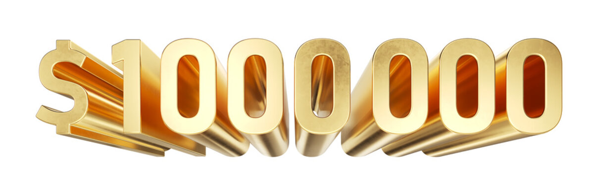 1.000.000 One million dollars golden number. Metallic gold numbers