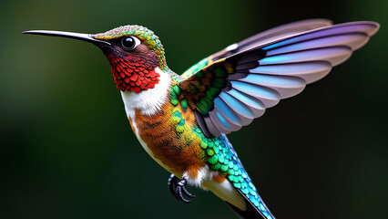 Fototapeta premium The hummingbird has snake scale patterns and rainbow feathers shaped like a robot