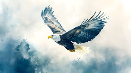 Obraz premium Majestic eagle soaring high in the sky, painted in soft pastel watercolors, perfect for a child's room, capturing the beauty and freedom of nature