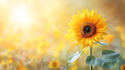 Fototapeta premium Cheerful sunflower with a joyful smile, captured in vibrant watercolor, basking in the sun, ideal for a child's room, blending warmth and playful charm