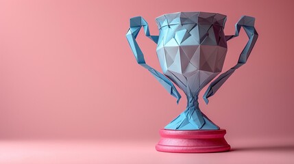 Minimalist Geometric Origami Trophy on Pastel Background