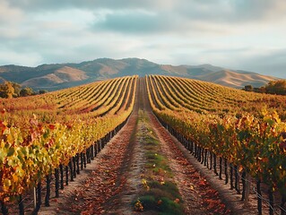 Autumn Vineyard Rows Photo
