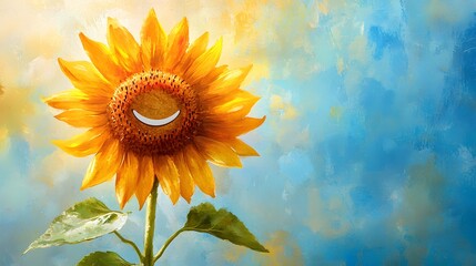 Sunflower with a happy smile, glowing under the sun in colorful pastel watercolors, designed for a child's room, spreading joy and positivity