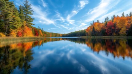 Fototapeta premium Autumn Reflections in a Tranquil Lake - Photo