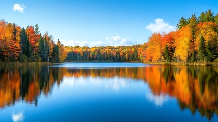 Fototapeta premium Fall Foliage Reflected in a Calm Lake - Photo