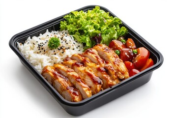 Fototapeta premium bento box featuring chicken teriyaki, rice, and salad